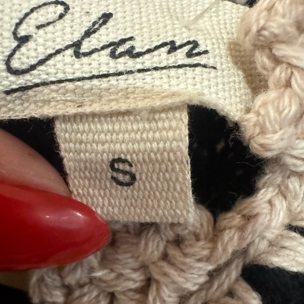 ELAN Black & Natural Striped Crochet Ruffle Sleeve Top - NWT - Picture 7 of 15